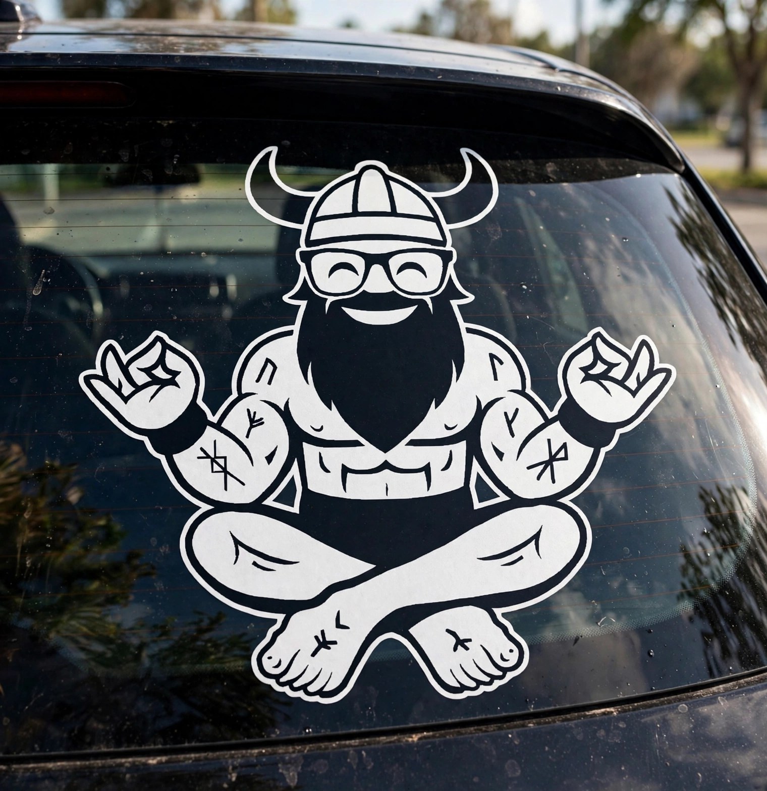 Vanilla Viking vinyl decal mockup on a car window